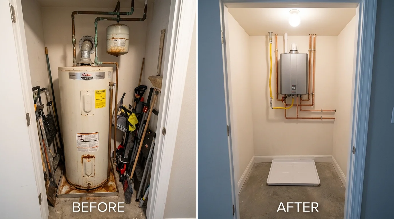 Tank water heater versus wall-mounted tankless unit comparison for Sainte Genevieve, MO homeowners