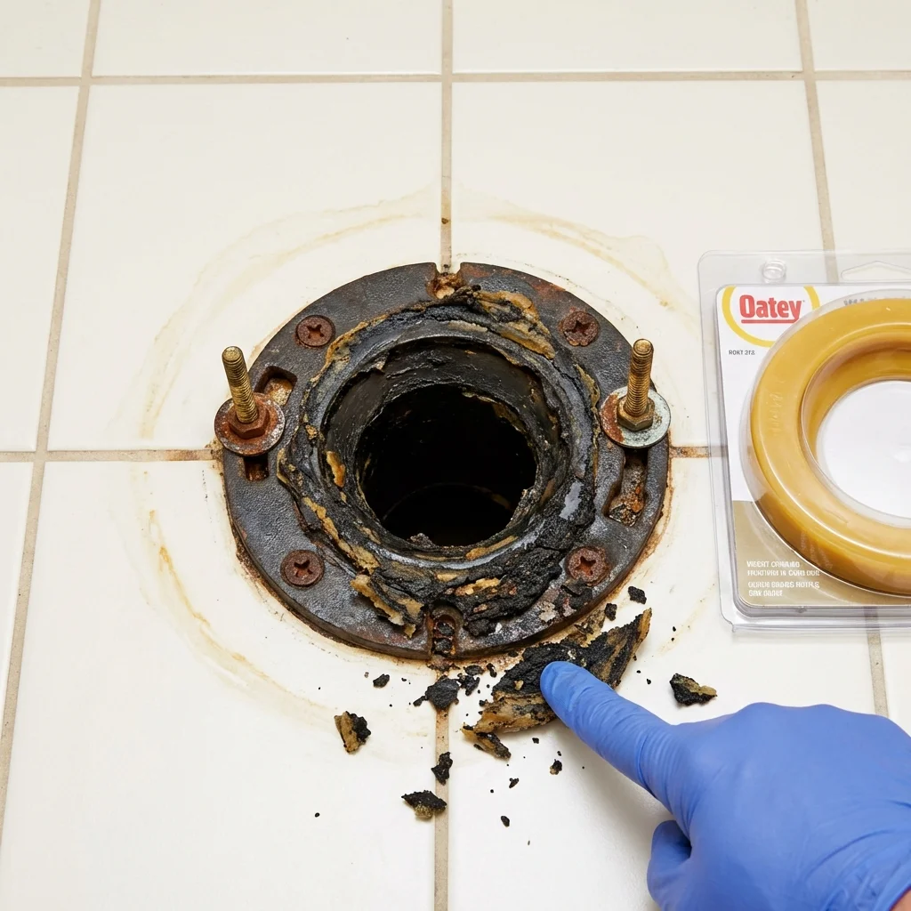 Failed wax ring showing water seepage at the base of a toilet in a Sainte Genevieve, MO home