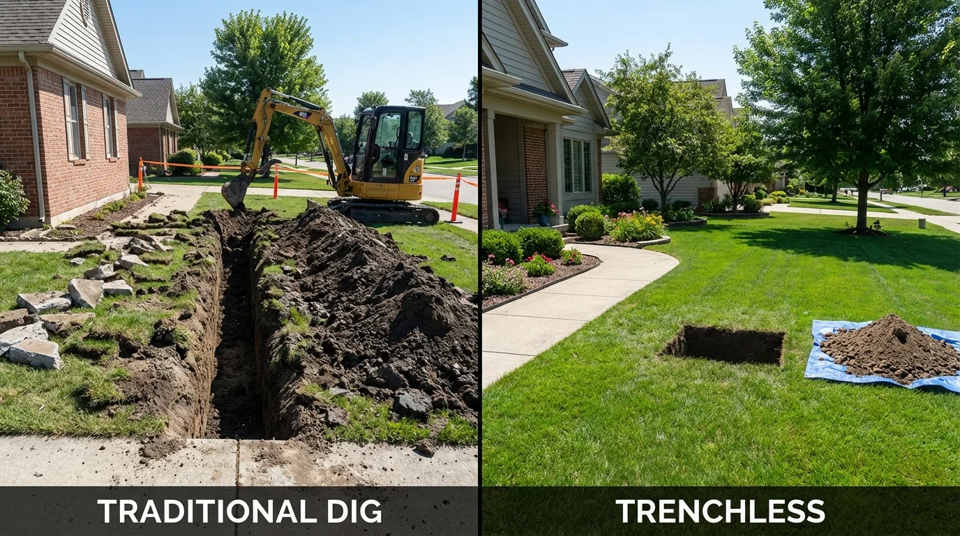 Trenchless sewer repair with minimal yard damage versus traditional excavation in Sainte Genevieve, MO
